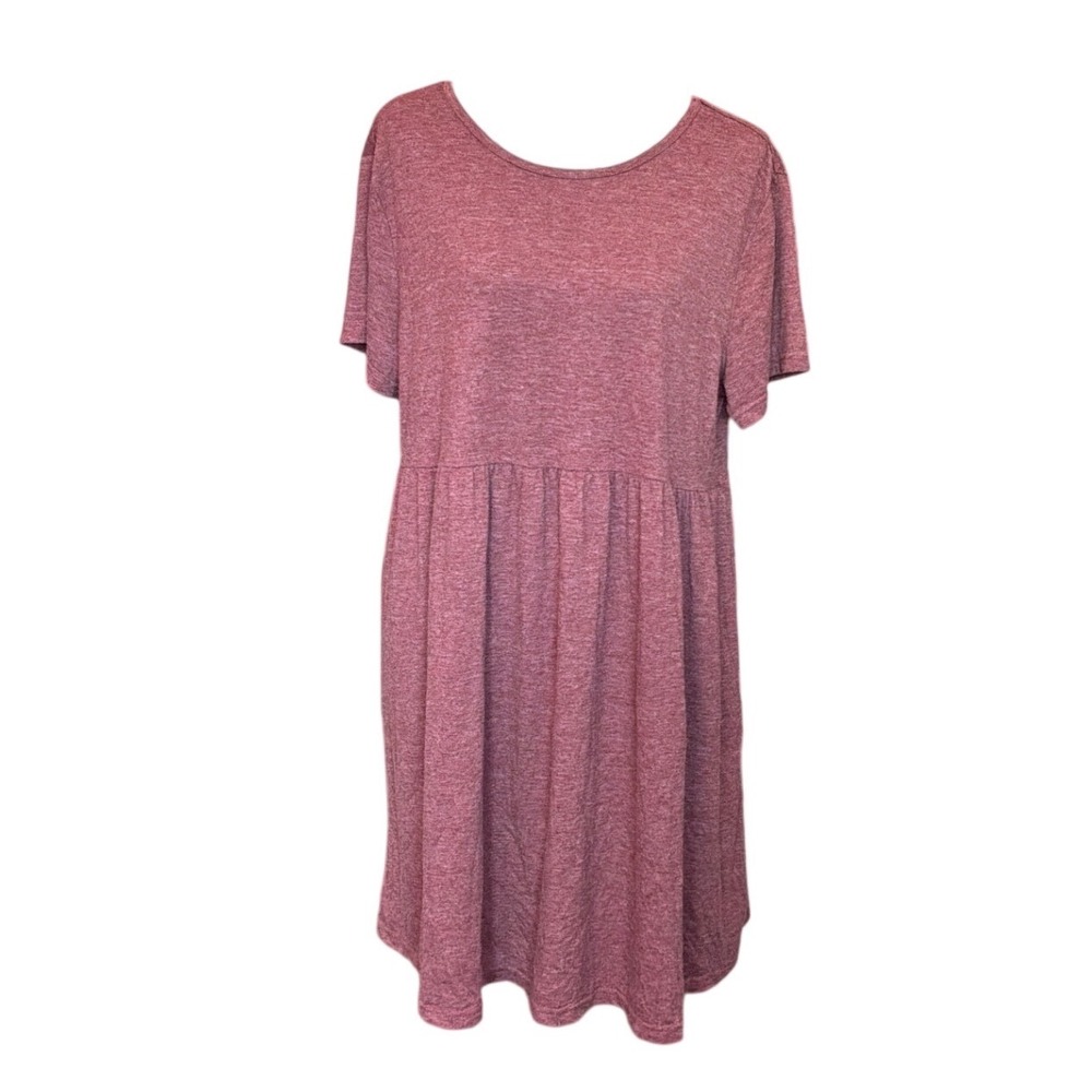 Shein Womens Babydoll Dress Large‎ Heathered Burgundy Short Sleeve Empire Waist